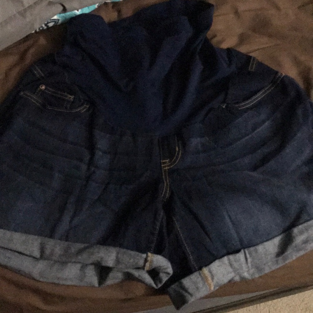 Dark denim maternity shorts